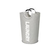 Panier a linge sale en tissu gris 82l - panier corbeille a linge pliable � poign�e - panier � linge sale ...