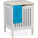 Panier  linge avec sige, de style campagnard, corbeille, bois et tissu, tabouret de bain hxlxp 55x41x41 ...
