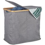 Panier � linge tissu bambou, coffre � linge pliable, corbeille � linge, 2 compartiments, 74 l, gris - ...