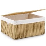 Panier � linge, tress� � la main, corbeille linge sale en rotin synth�tique, avec couvercle et poign�es, ...