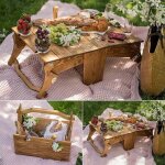 Panier de pique - nique en imitation bois pliable d'ext�rieur, table de pique - nique � vin portable, ...