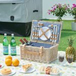 Casa. pro - panier de pique - nique lumparland pour 4 personnes naturel blanc bleu Casa. pro - panier de pique - nique lumparland pour 4 personnes naturel blanc bleu