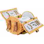 Panier pique - nique rond avec vaisselle 2 personnes + couverture - fait main