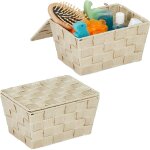 Panier de rangement en lot de 2, avec couvercle, aspect tress�, organiseur salle de bain, 10, 5 x 19, ...