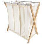 Tendance - panier à linge en bambou 3 compartiments amovibles en tissu naturel h 76 cm Tendance - panier à linge en bambou 3 compartiments amovibles en tissu naturel h 76 cm