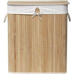 Tendance - paniere a linge rectangulaire pliable double compartiment - bambou tissu lin