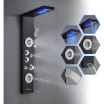 Rovogo - panneau colonne de douche thermostatique hydromassante, 6 fonctions ( lumires led, pluie, cascade, ...