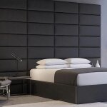 Panneau décoratif tête de lit capitonnée mural 91cm cuir noir Panneau décoratif tête de lit capitonnée mural 91cm cuir noir