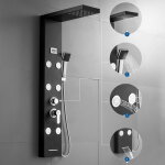 Panneau de douche hydromassante noir 4 modes de douche colonne de douche en acier inoxydable kit ensemble ...