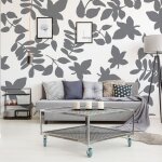 Plage - papier peint intiss 270x250 cm, style pochoir, motif bois stylis, panoramique - dcoration ...