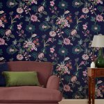Papier peint intiss� joules cottage floral royal midnight 1005 x 52cm bleu