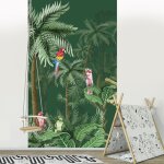 Plage - papier peint intiss tropicale avec perroquets, 250 cm x 150 cm - fort exotique
