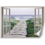 Papier peint mural, fen�tre mer plage jet�e - 140x100