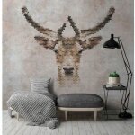 Papier peint panoramique effet b�ton t�te de cerf tapisserie panoramique b�ton grise & marron papier ...