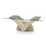 Webmarketpoint - papillon table basse (120 x 70 transparent) en verre tremp beige