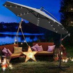 Swanew ? parasol de jardin 3. 5m avec led solaires ? toile polyester 160g / m� ? pivotant avec 8 baleines ...