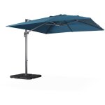 Parasol d�port� carr� bleu canard 3x3m structure grise + lot de 4 dalles � lester 50x50cm