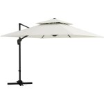 Parasol dport carr double toit inclinable pivotant manivelle lestage inclus acier polyester cru