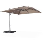 Parasol d�port� carr� taupe 3x3m structure grise + lot de 4 dalles � lester 50x50cm