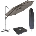 Parasol déporté svita 3m avec housse de protection pied de parasol gris Parasol déporté svita 3m avec housse de protection pied de parasol gris