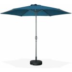 Parasol droit rond �300cm - touquet bleu canard - m�t central en aluminium orientable et manivelle d'ouverture ...