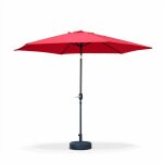Parasol droit rond �300cm - touquet rouge - m�t central en aluminium orientable et manivelle d'ouverture ...