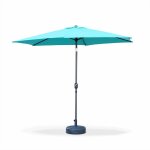 Parasol droit rond �300cm - touquet turquoise - m�t central en aluminium orientable et manivelle d'ouverture ...