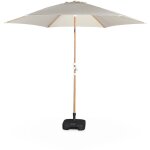 Parasol droit rond sable �293cm m�t central en aluminium imitation bois. orientable et manivelle d'ouverture ...