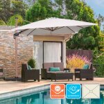 Parasol de jardin d�port� r�glable et pivotant effet bois jungle