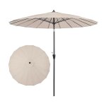 Parasol de jardin dia 265 cm avec manivelle, 18 baleines en polyester, parasol inclinable pliable pour ...