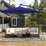 Parasol de jardin ext�rieur d�port� avec led � �nergie solaire, ombrelle � 3 m, avec base, protection ...