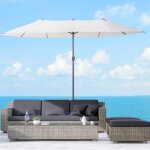 Parasol de jardin double avec toile en tissu polyester beige et mt en aluminium matires ultra rsistantes ...