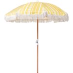 Parasol de jardin rtro ? 150 cm mt en bois et tissu jaune et blanc mondello
