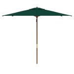 Parasol rond avec structure en bois et plateau vert en polyester 250 cm pour jardin exte'rieur