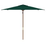 Parasol rond avec structure en bois et plateau vert en polyester 250 cm pour jardin exte'rieur