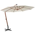 Parasol suspendu avec poteau en bois 350 cm blanc vidaxl