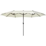 Parasol xl de jardin ou de terrasse blanc beige avec pied central noir, toile 270 x 460 cm anti uv et ...