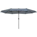 Parasol xl de jardin ou de terrasse gris fonc� avec pied central noir, toile 270 x 460 cm anti uv et ...