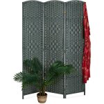 Relaxdays - paravent en 3 �l�ments, 170x120 cm, salon, chambres, d�coratif, design tress�, bois, papier, ...