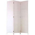 Pegane - paravent de 3 pans tress� en fibres naturelles coloris blanc - dim : h180 x l135 cm