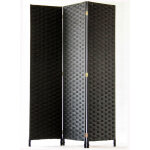 Pegane - paravent de 3 pans tress� en fibres synth�tiques, coloris noir - dim : h170 x 120cm