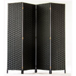 Pegane ? paravent 4 panneaux tress�s en fibres synth�tiques noires ? dimensions h170 x l160 cm ? design ...