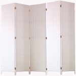 Pegane - paravent de 5 pans tress� en fibres naturelles coloris blanc - dim : h180 x l225 cm