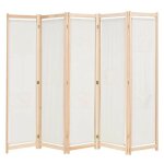 Paravent 5 volets bois et tissu blanc karen