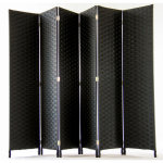 Paravent de 6 pans tress� en fibres naturelles coloris noir - dim : h180 x l270 cm