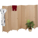 Relaxdays - paravent  8 volets, pliable, bois, corde de papier, h x l : 170 x 320 cm, pour votre intrieur, ...