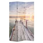 Paravent dcoratif imprim 3 volets bois et tissu lake