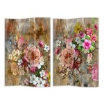 Vacchetti - paravent imprim  3 panneaux avec fleurs roses 120, 6x2, 5xh180, 6x2, 5xh180