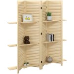 Paravent intrieur 4 panneaux 3 tagres pliables sparateur de pice portes persiennes bois de paulownia ...