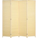 Homcom - paravent intrieur sparateur de pice pliable 4 panneaux dim. 180l x 180h cm bois pin bambou ...